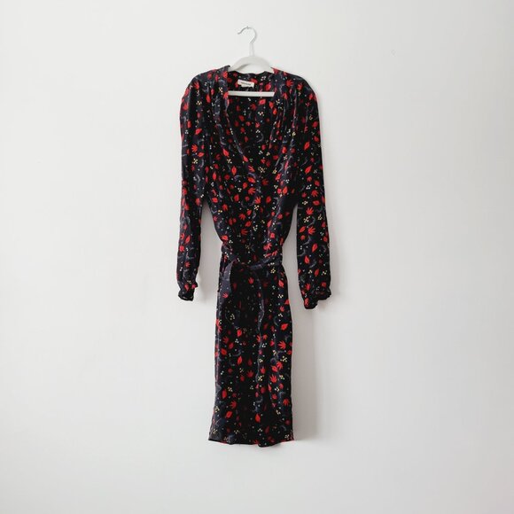 Zadig & Voltaire Black and Red Silk Shirtdress with Waist Tie - Picture 5 of 7